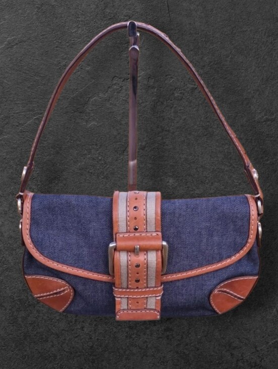 Michael Kors Handbags - Michael Kors Blue Denim and Tan Leather Shoulder Bag- EUC